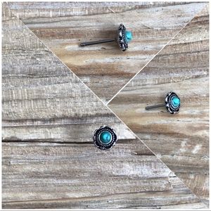 Antique Silver Turquoise Nose Ring Stud